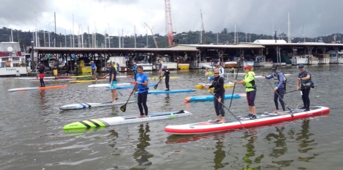 Stand Up Paddleboard Racing with the Red Dragon 4 person sup