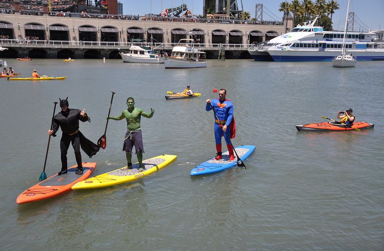 Stand up paddleboarding at the San Francisco Giants game