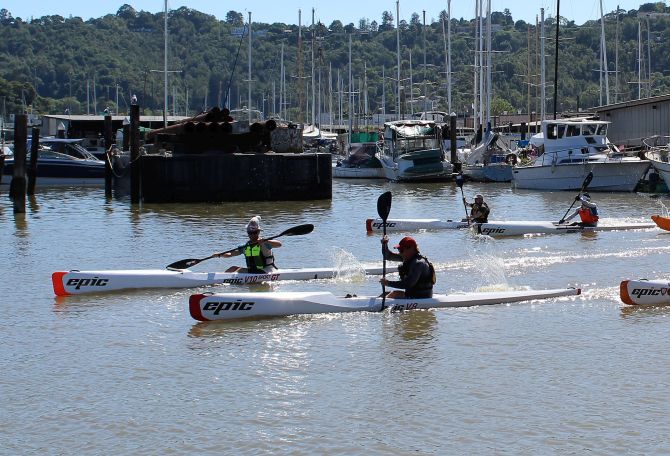 Surfski's flyng across the water of San Francisco Bay