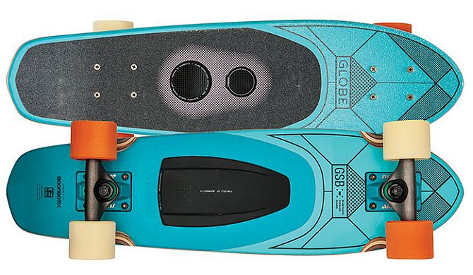 skateboard with speakers in it. 