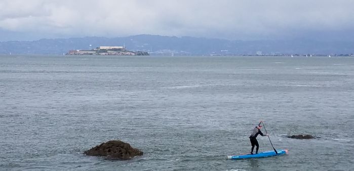 Paddlebarding under the golden gate bridge