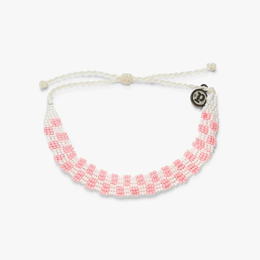 Puravida Pink Woven Seed Bead Checkerboard Bracelet
