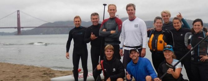 jeff clark and zane schweitzer SUP with Filip Andersson at the Golden Gate Bridge August 2016