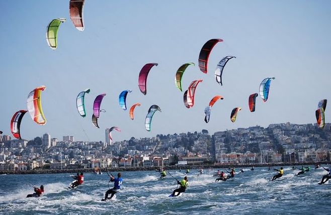 kiteboard racing on san francisco bay