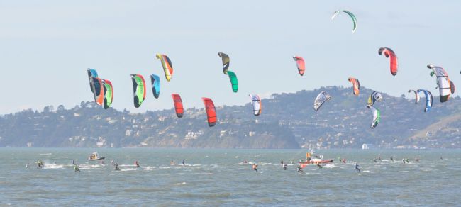 kiteboard racing on san francisco bay