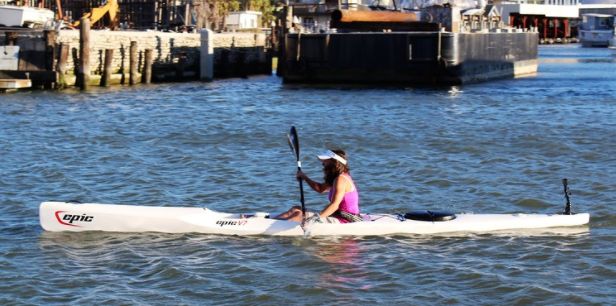 Janet Walp in the Epic V7 surfski