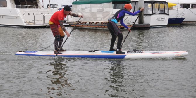 Starboard Stand inflatable stand up paddleboard racing on San Francisco Bay