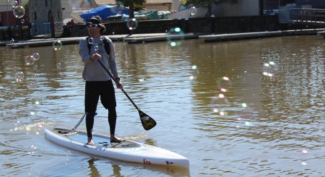 Bubbles at the finish line. Now that's finishing in style.