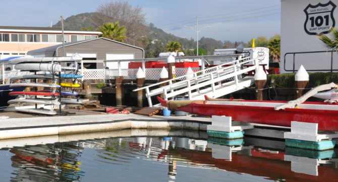 paddleboard and boat storage at the waters edge