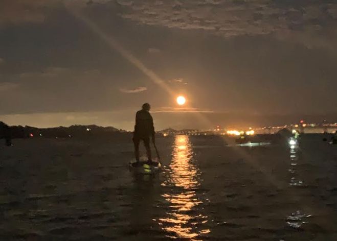 Full moon stand up paddleboard tour on San Pablo Bay