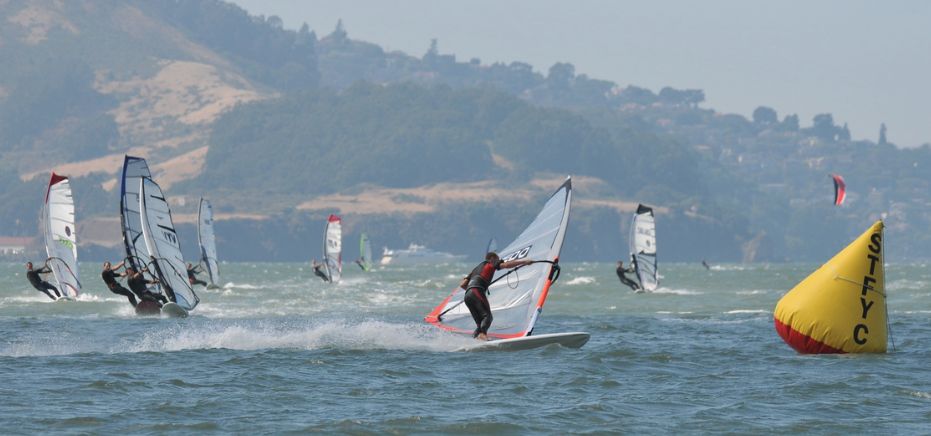 windsurfing race on san francisco bay