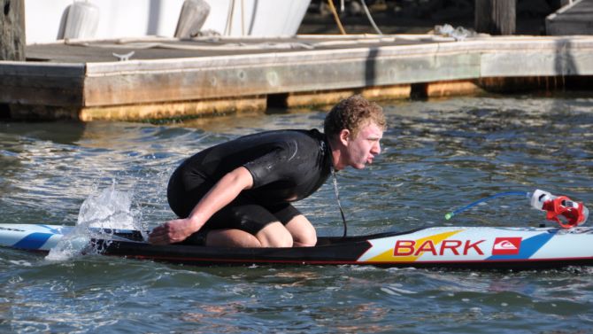 Zack Cohen digs in on his Prone Paddleboard